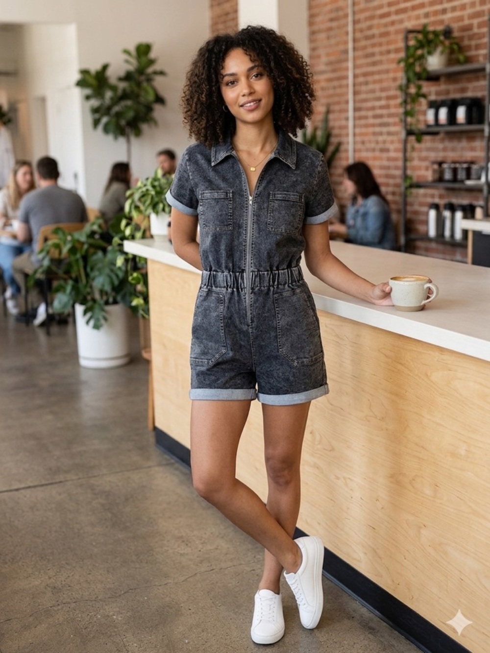 Blue B. Collection Acid Wash Denim Utility Romper | Size Large